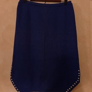 Chic Blue Knit Midi Skirt with Stud Details